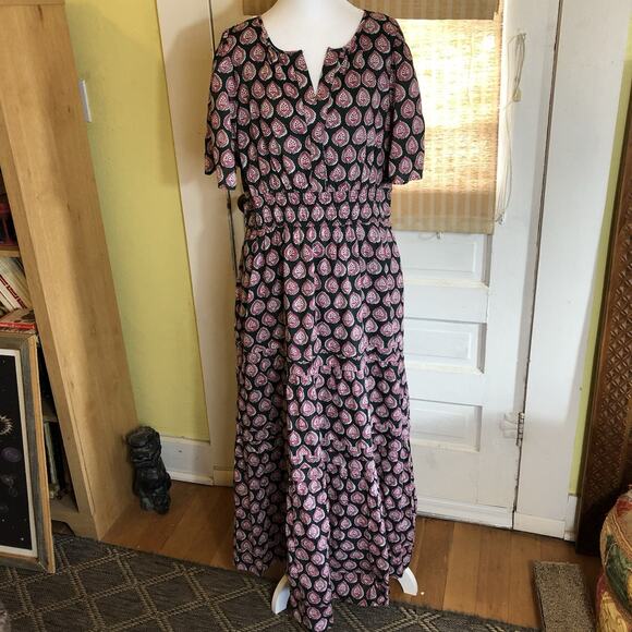 Citrus by Called to Surf Floral Maxi Dress Size M Green/Pink Cinched Waist Boho - Picture 11 of 11
